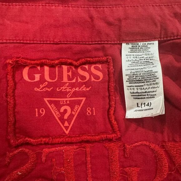 Guess Girls Large Red Button up with Lace pockets and heart back - Picture 3 of 7